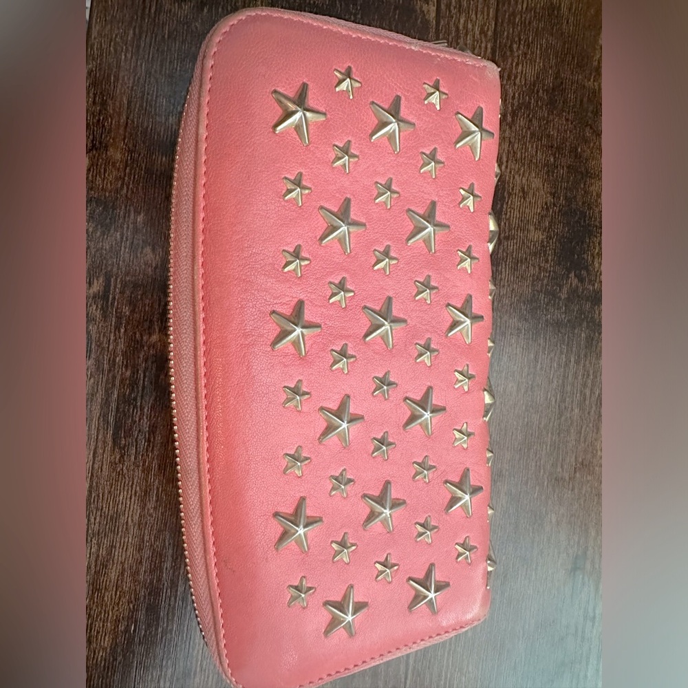 Jimmy Choo Clutch Nellie Star Studded Wallet- Pink, Silver